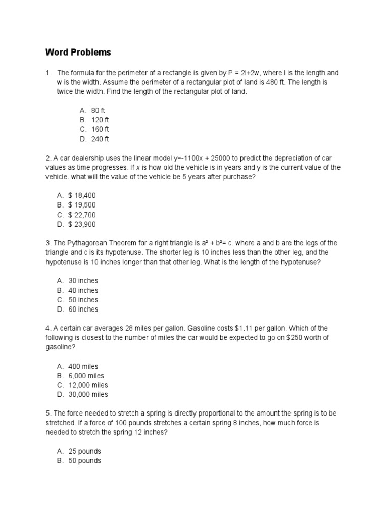 Math Word Problems Quiz | PDF | Mathematics | Elementary Geometry