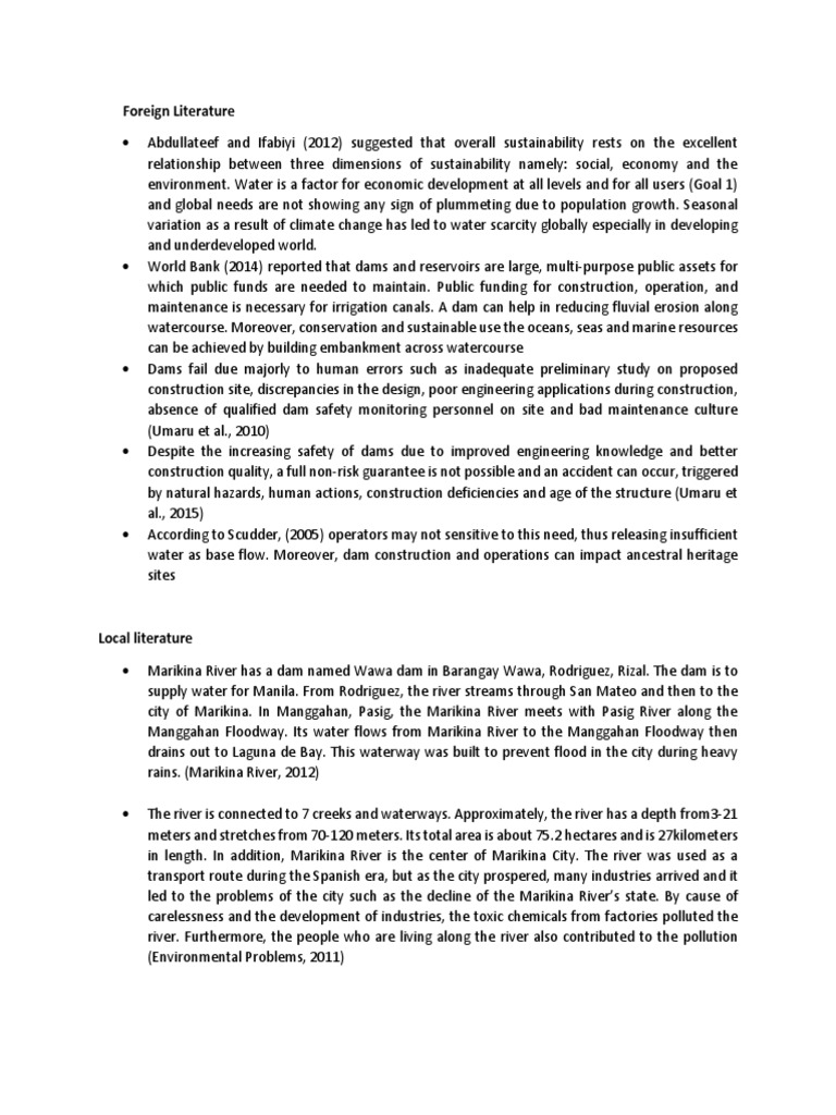 Foreign and Local Literature Brojan PDF Dam Sustainability
