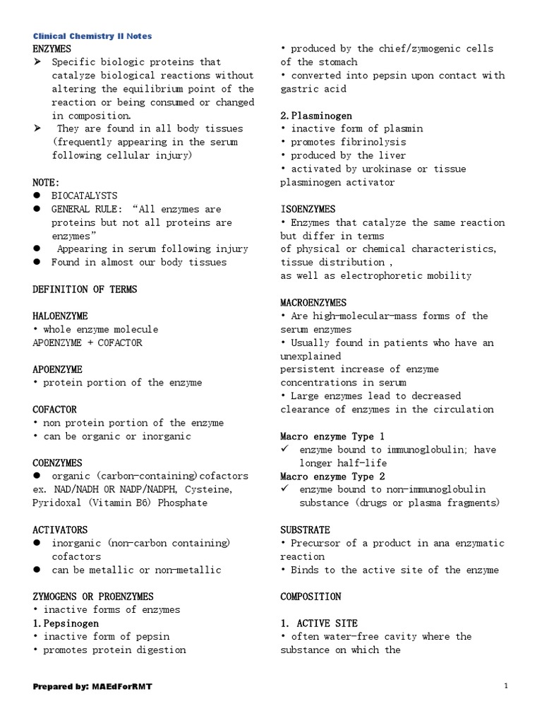 Clinical Chemistry II ENZYMES PDF