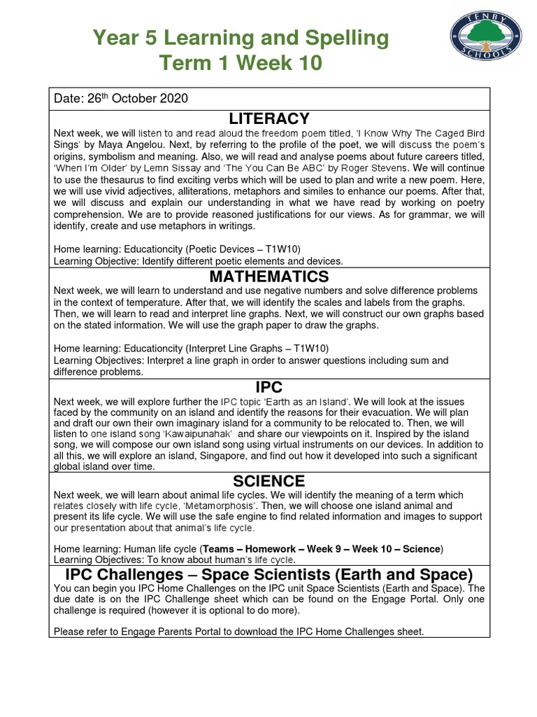 Term+1+Week+10+Learning+of+the+Week+ +year+5 3 | PDF | Poetry | Learning