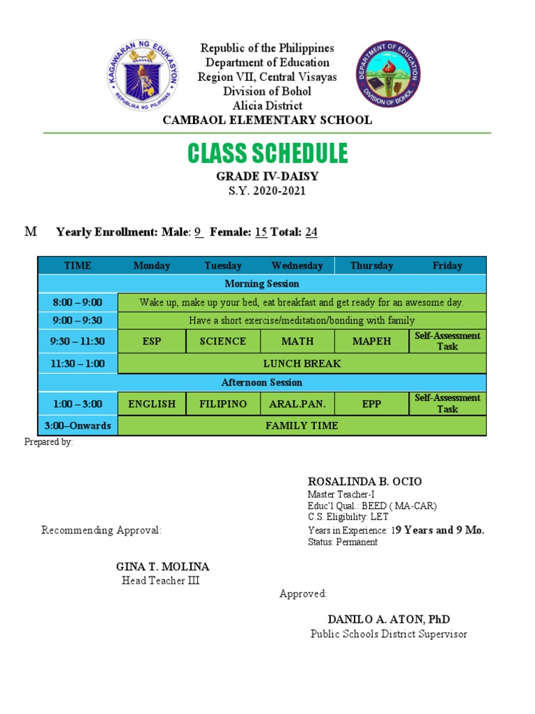Class Schedule PDF