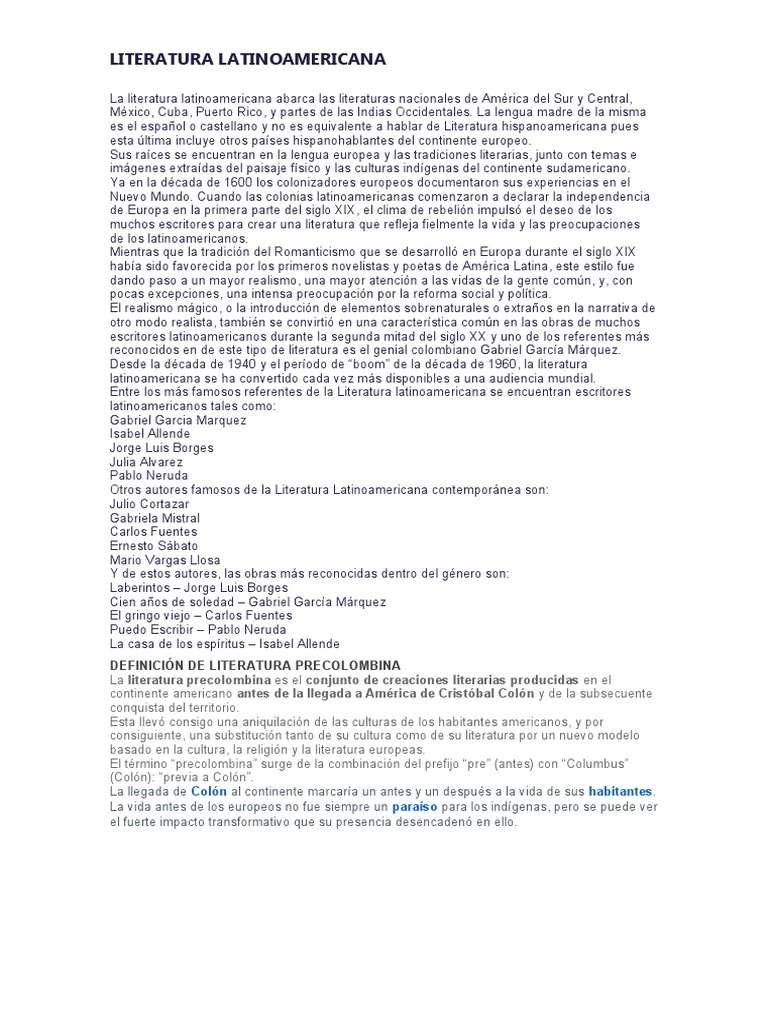 Literatura Latinoamericana PDF Literatura latinoamericana America