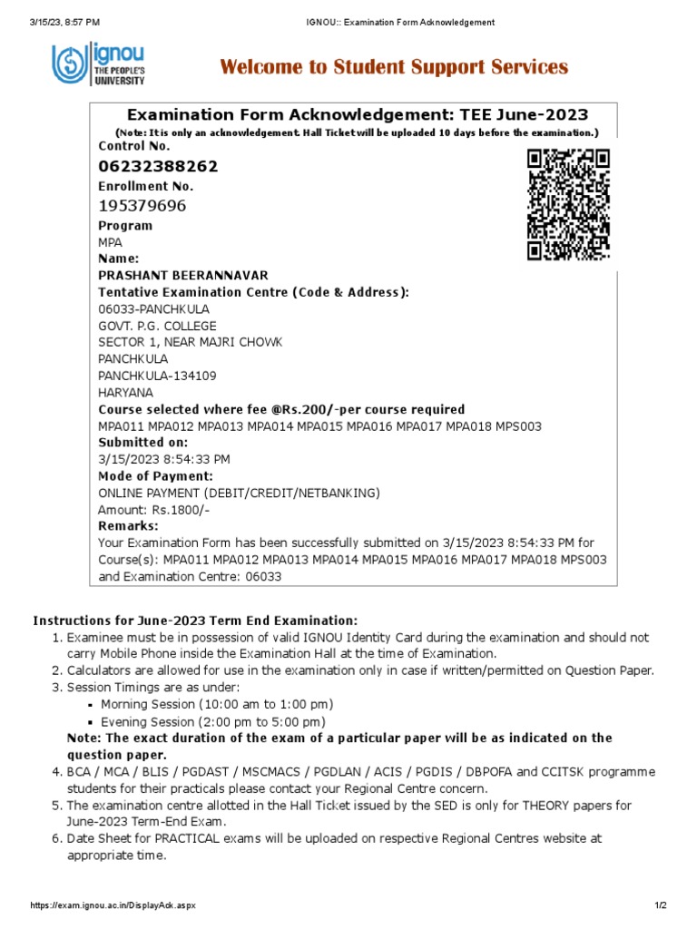 Ignou Examination Form June 2024 Free