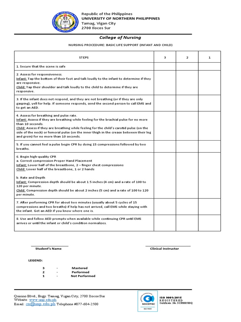 Basic Life Support Checklist | PDF | Cardiopulmonary Resuscitation | Pulse