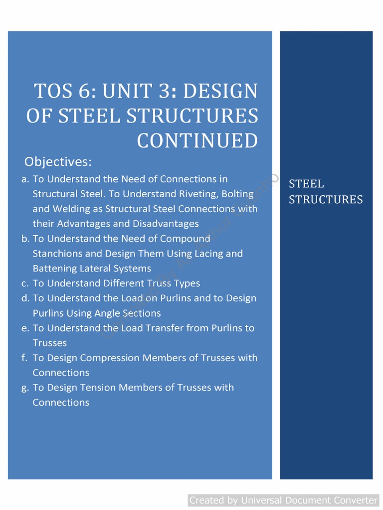 TOS 6 Unit 3 Design of Steel Structures Continued | PDF