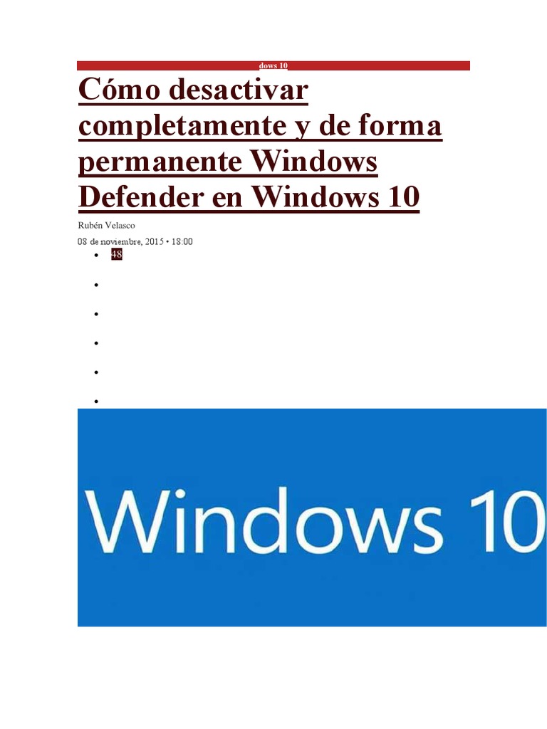 Cómo Desactivar Completamente Y De Forma Permanente Windows Defender En