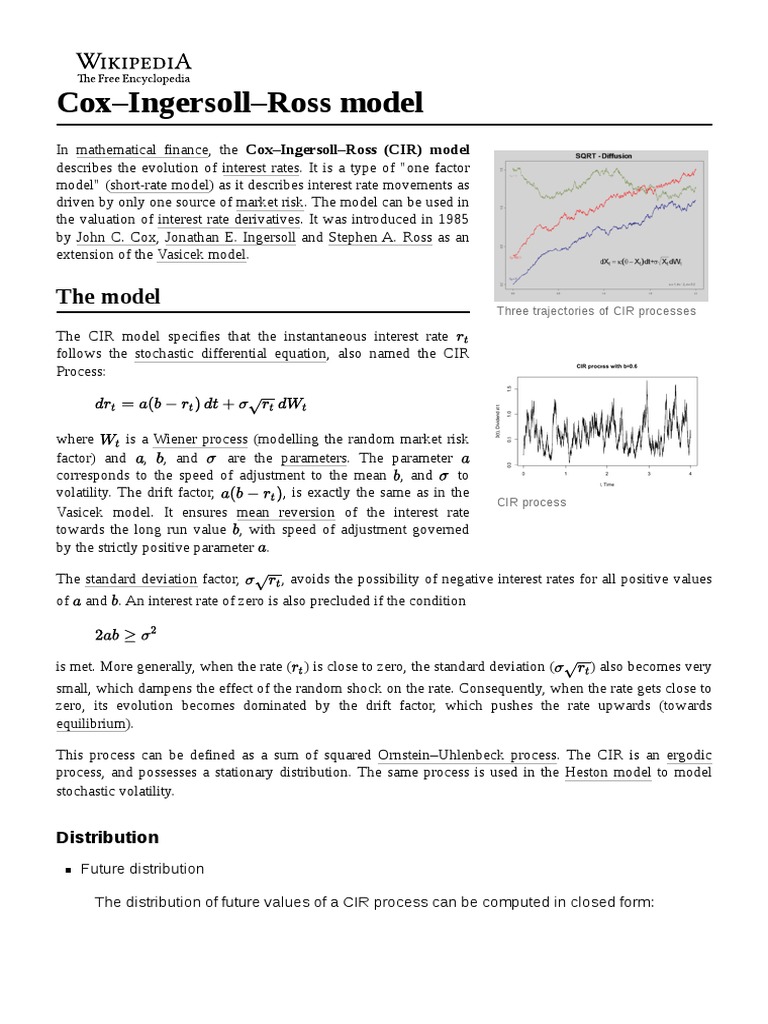 Cox Ingersoll Ross Model PDF Statistics Mathematical And
