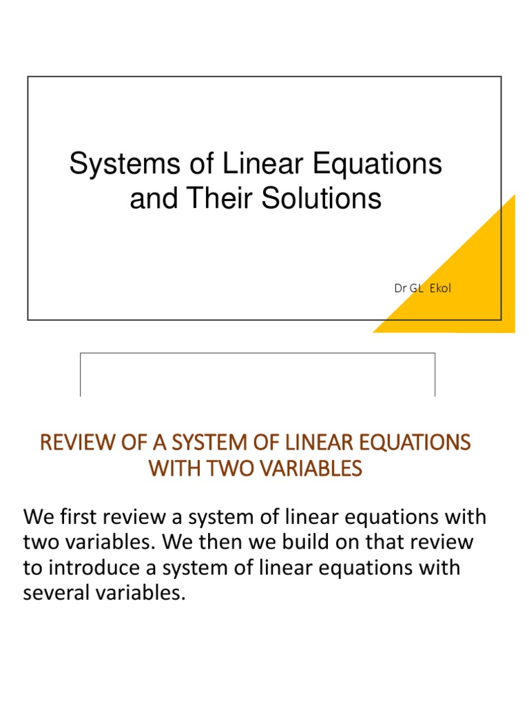 Solutions to Systems of Linear Equations | PDF | System Of Linear ...