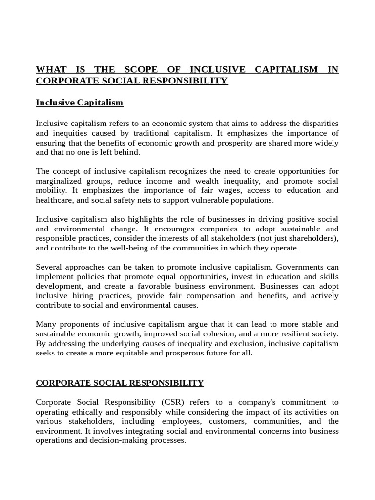 Inclusive Capitalism in CSR Explained | PDF | Corporate Social ...