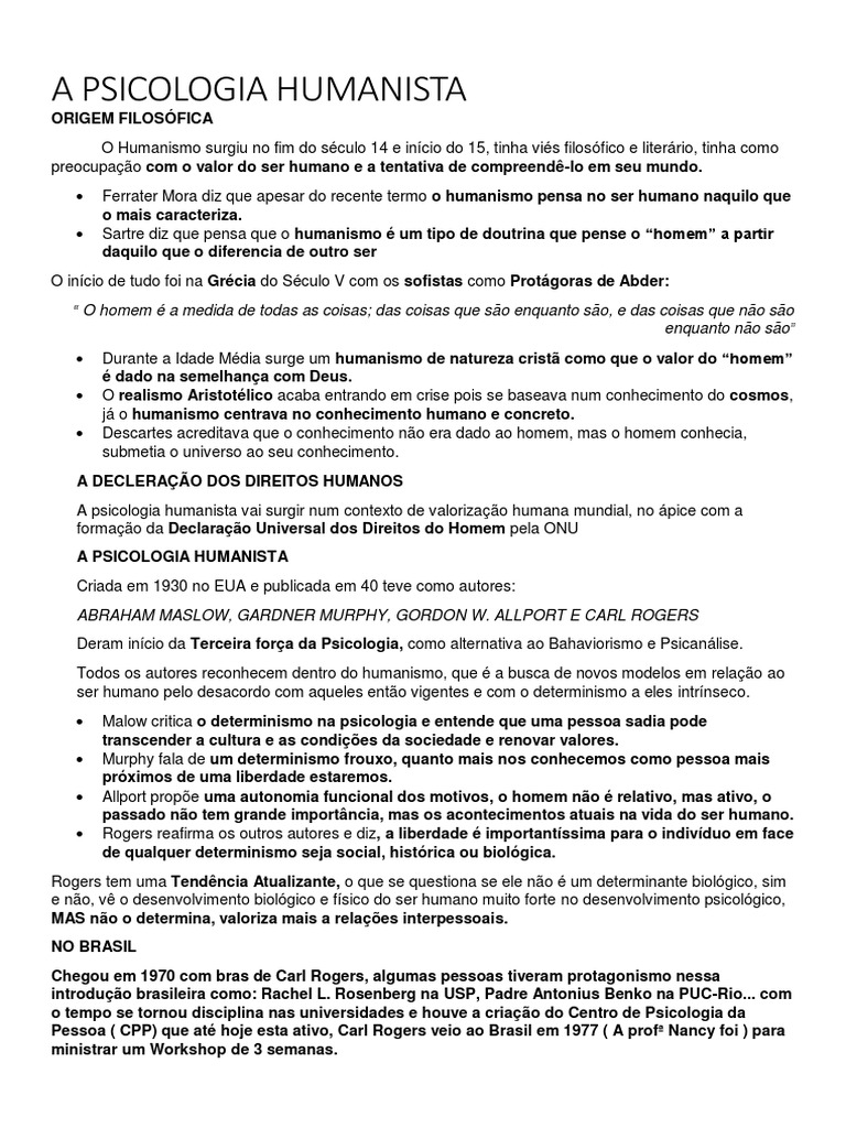 TSP - A Psicologia Humanista | PDF | Psicologia | Psicologia Humanista