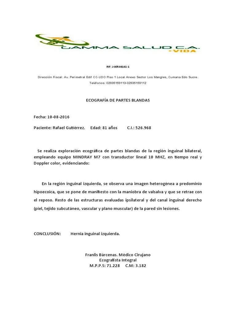 Ecograf a de partes blandas hernia inguinal izquierda pdf
