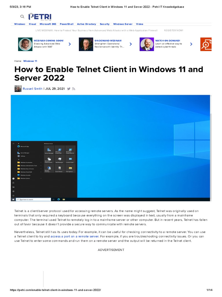 How To Enable Telnet Client in Windows 11 and Server 2022 - Petri IT ...