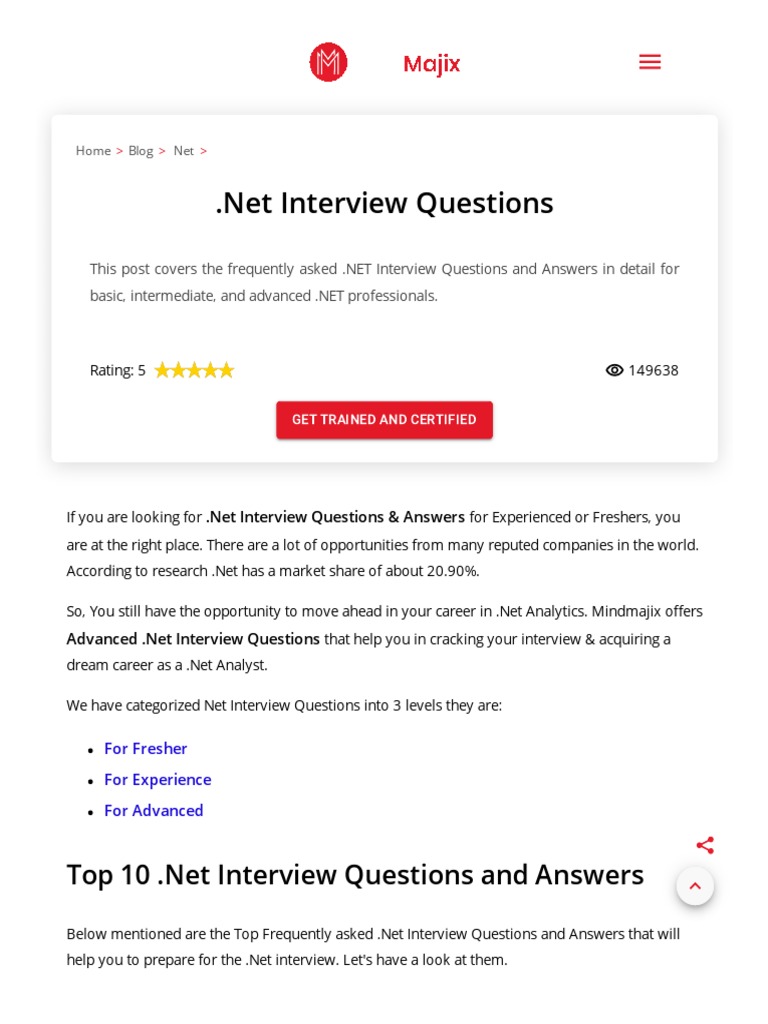 Top 80 .NET Interview Questions & Answers in 2023 | PDF | Inheritance ...