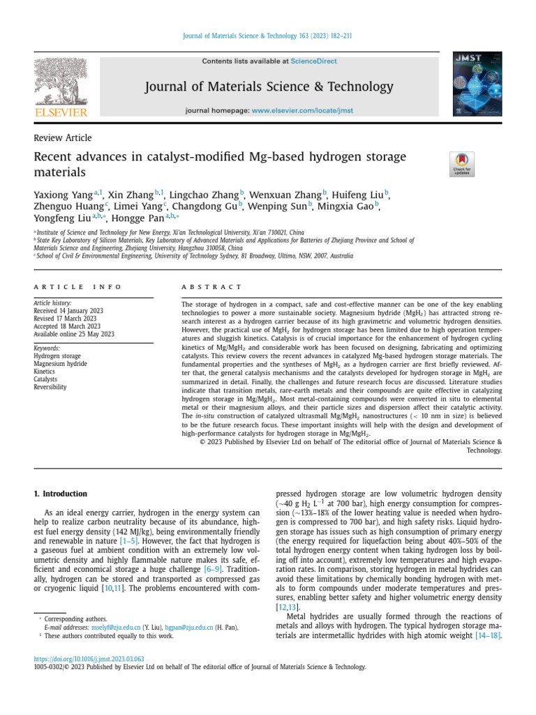 Recent Advances in Catalyst-Modified Mg-Based Hydrogen Storage ...