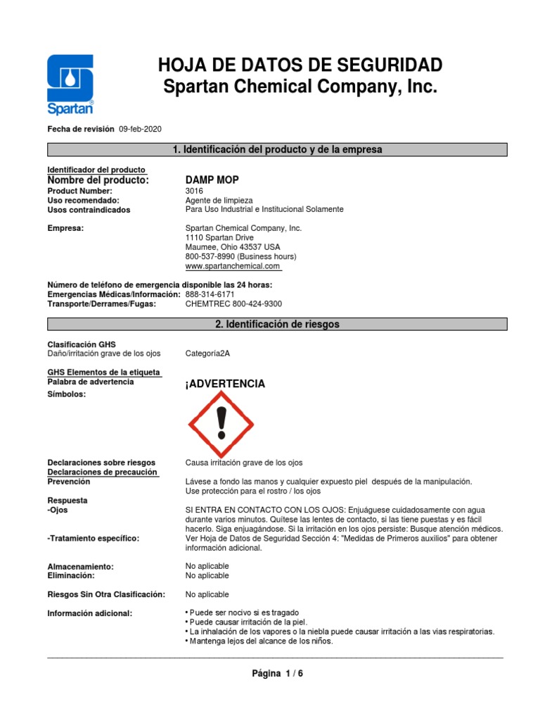 Spartan Damp Mop Sds | PDF | Química | Ciencias fisicas