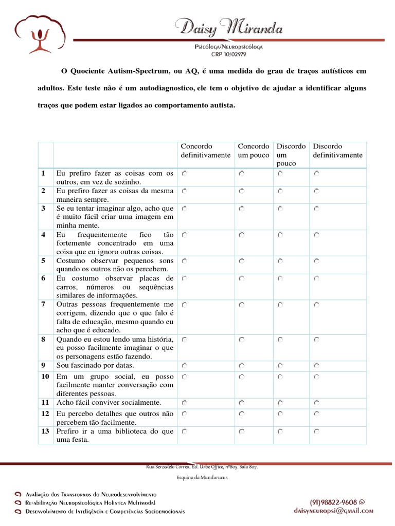 Escala Autismo Adultos | PDF | Espectro do autismo