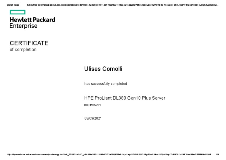 HPE ProLiant DL380 Gen10 Plus Certificate | PDF