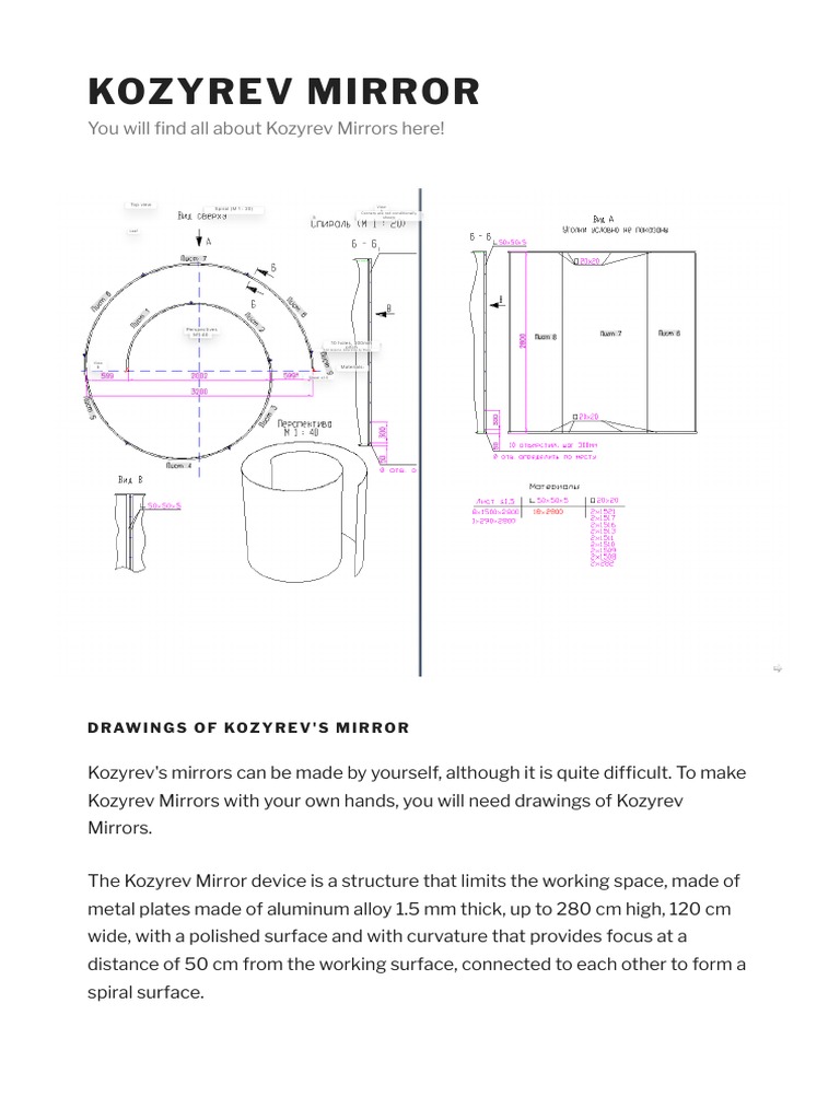 Drawings Kozyrev Mirrors - Kozyrev Mirrors With Your Own Hands | PDF
