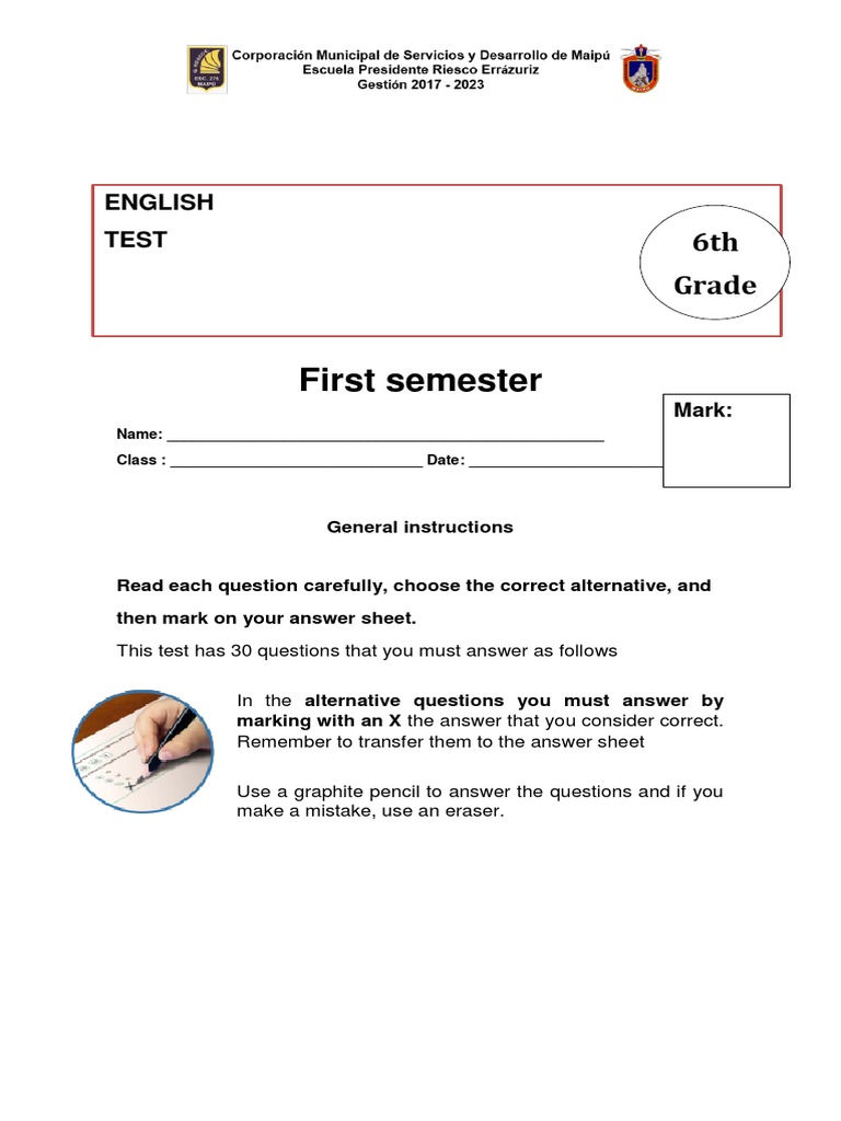 English Test for 6th Grade Students | PDF
