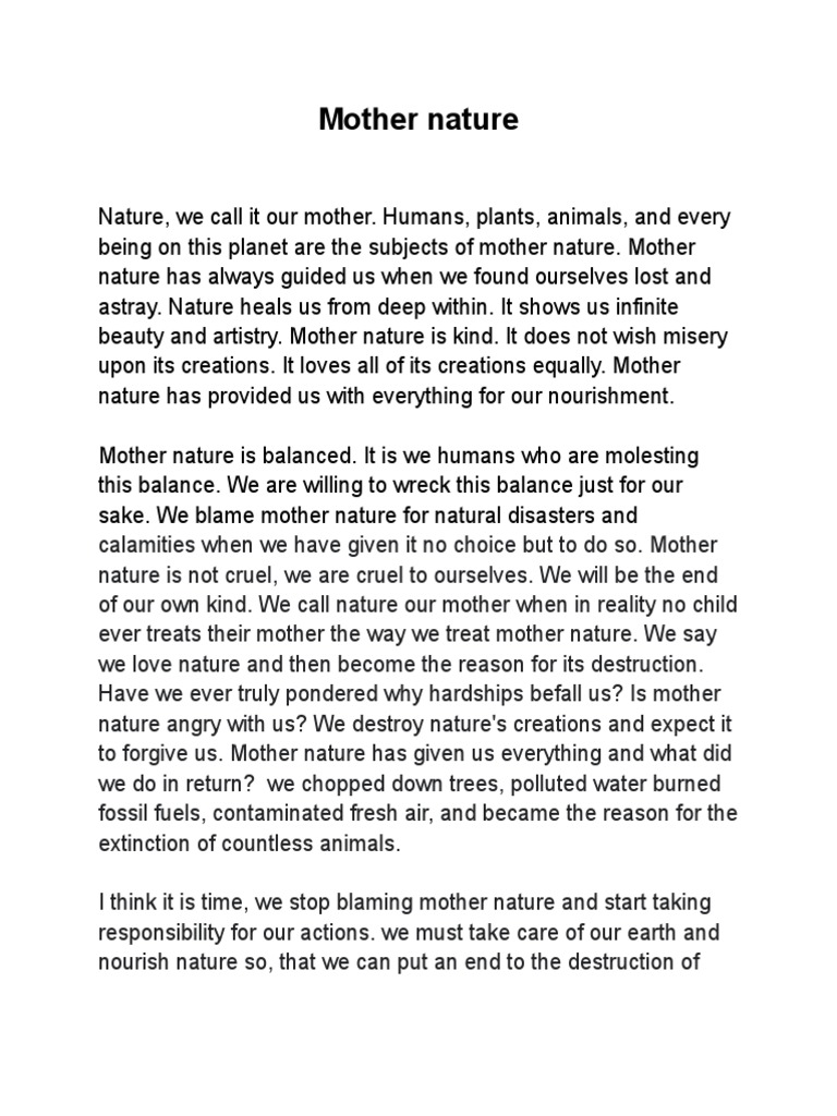 mother nature essay by anaumta mamoon PDF