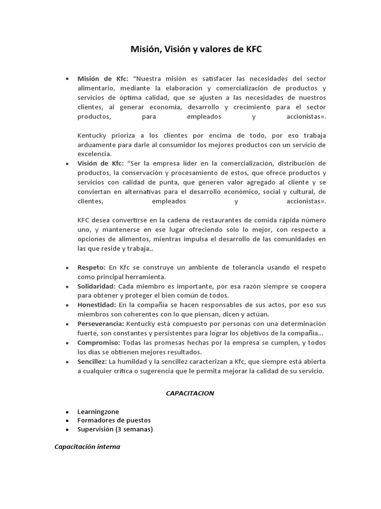 Misión y Visión de KFC | PDF | Business | Negocios económicos