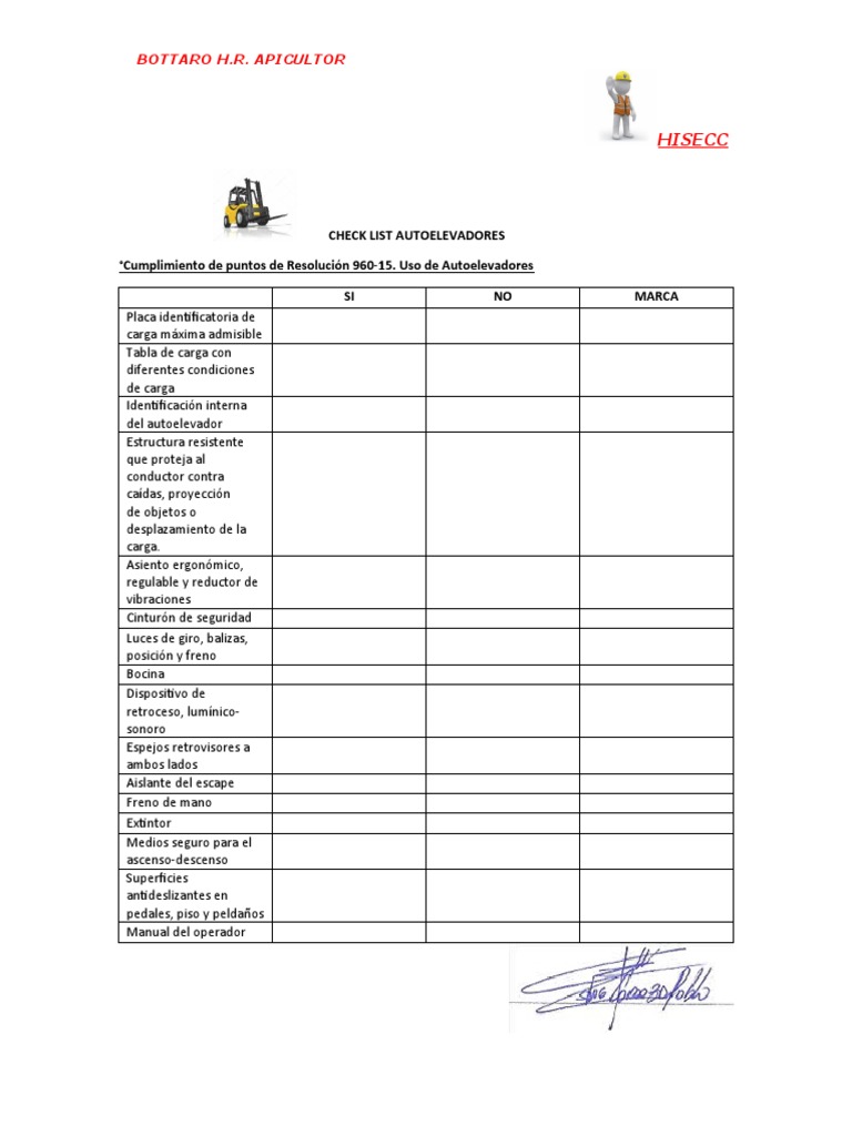 Check List Autoelevadores 960-15 | PDF