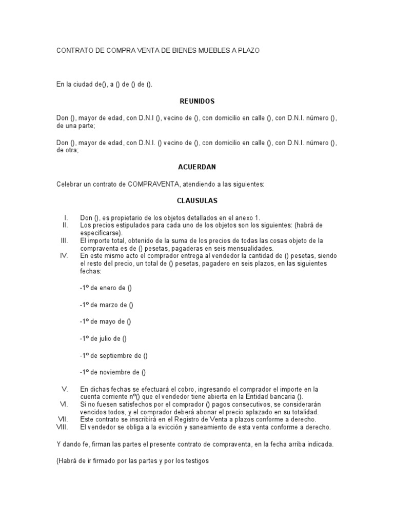 Contrato de Compra Venta de Bienes Muebles A Plazo | PDF