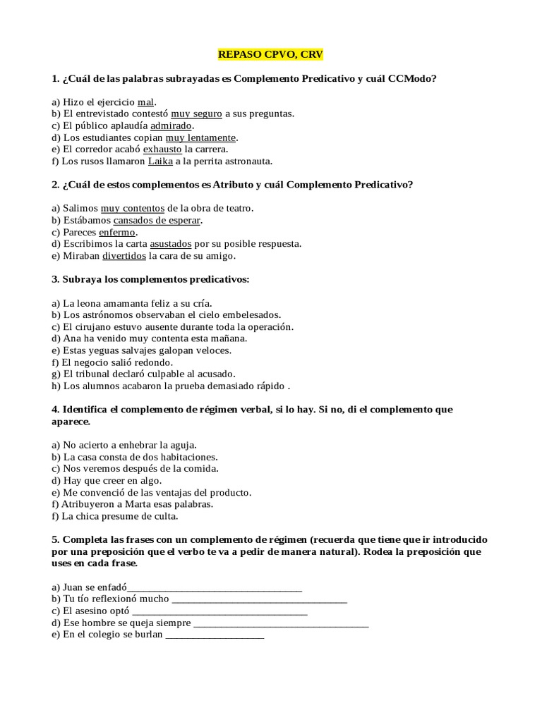 C Predicativo Régimen Verbal | PDF | Artes del Lenguaje y Comunicación