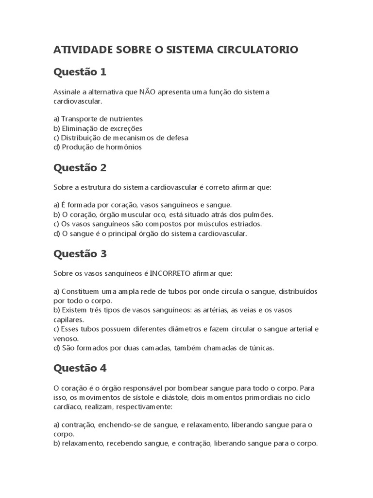 Revisão Sobre O Sistema Circulatório – EPDA