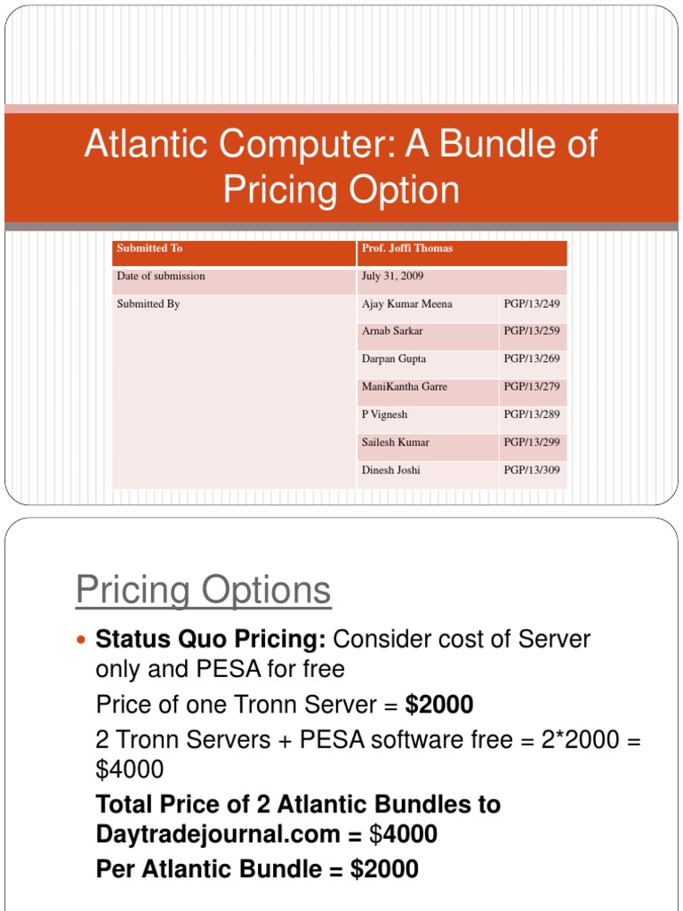 Atlantic Computer: A Bundle of Pricing Option: Submitted To Prof. Joffi ...