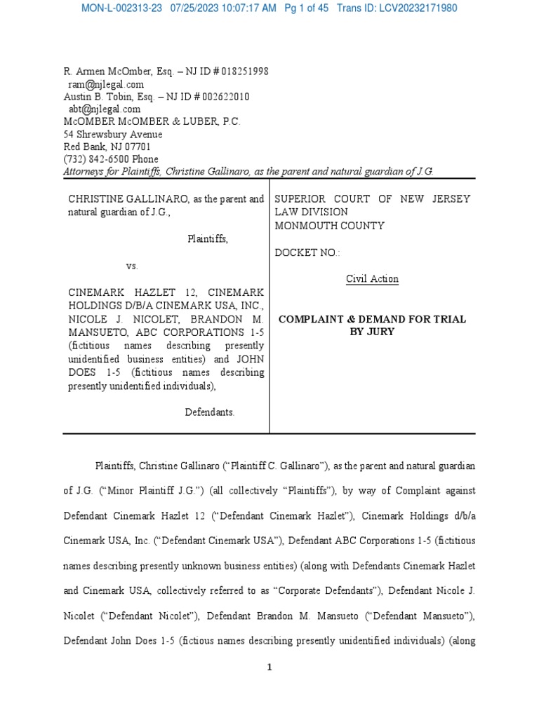 Hazlet Cinemark Lawsuit | PDF | Legal Remedy | Damages