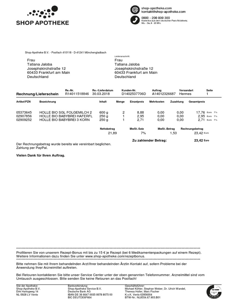 ShopApotheke Rechnung 27373567 PDF
