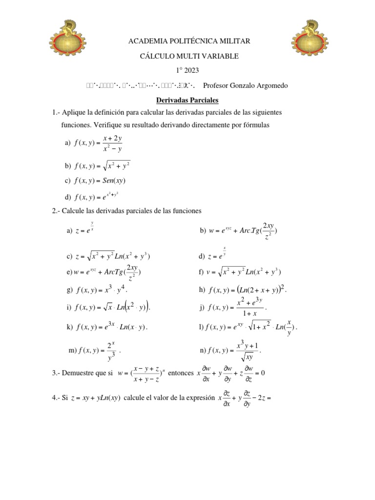 Clase de ejercicios de derivadas parciales | PDF