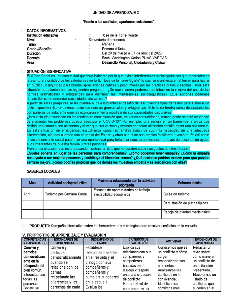 Unidad de Aprendizaje 2 DPCC - 1° 2023 | PDF | Aprendizaje | Sicología