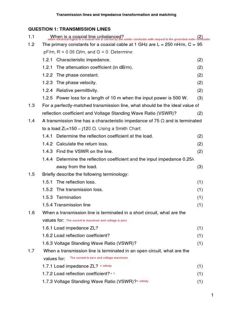 Impedance Matching in Transmission Lines | PDF | Transmission Line ...