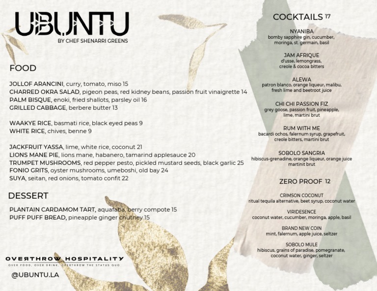 Ubuntu Menu - Food + Cocktails - Aug23 | PDF | Pickling | Food And ...