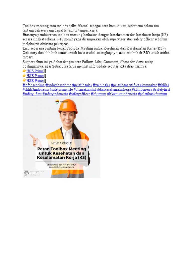 Pentingnya Toolbox Meeting K3 | PDF | Karier & Perkembangan