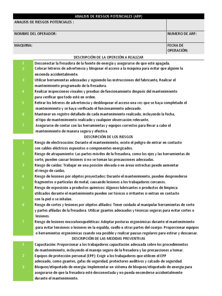 Análisis de Riesgos Potenciales en Mantenimiento | PDF | Factores ...