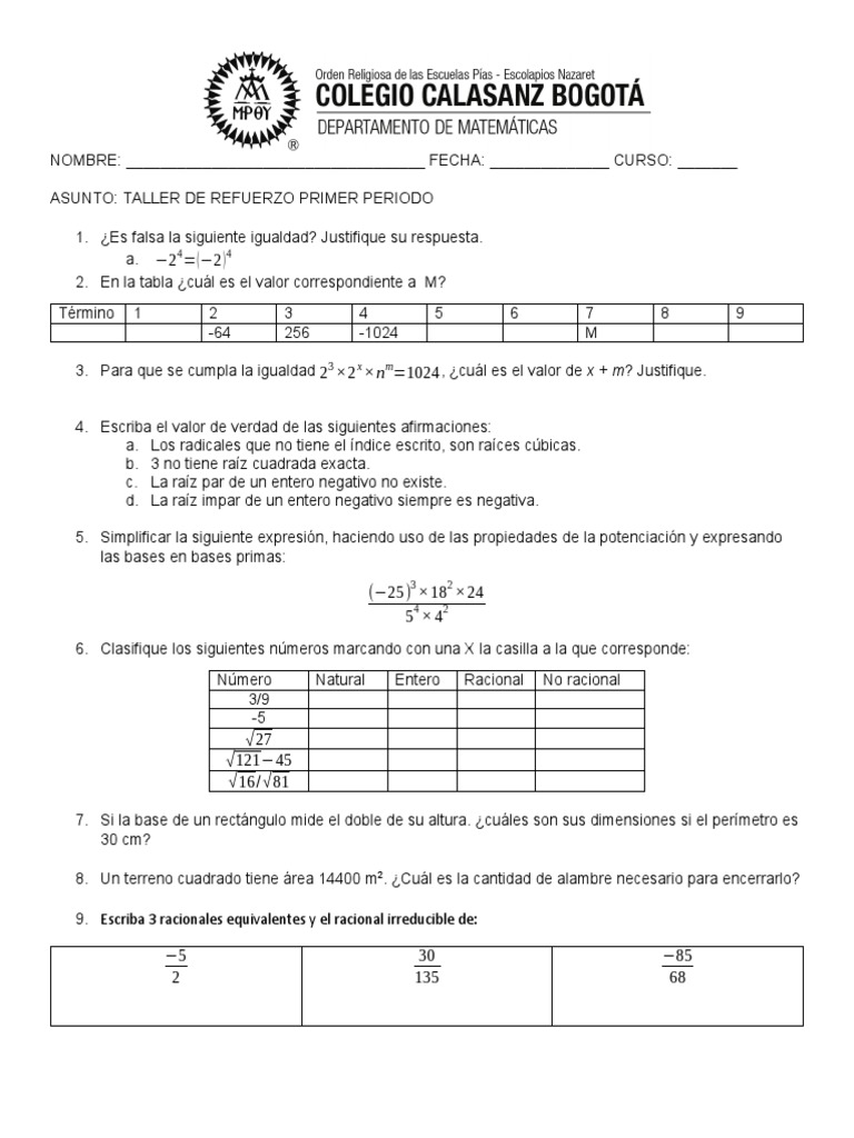 Taller Matemático: Problemas y Soluciones | PDF