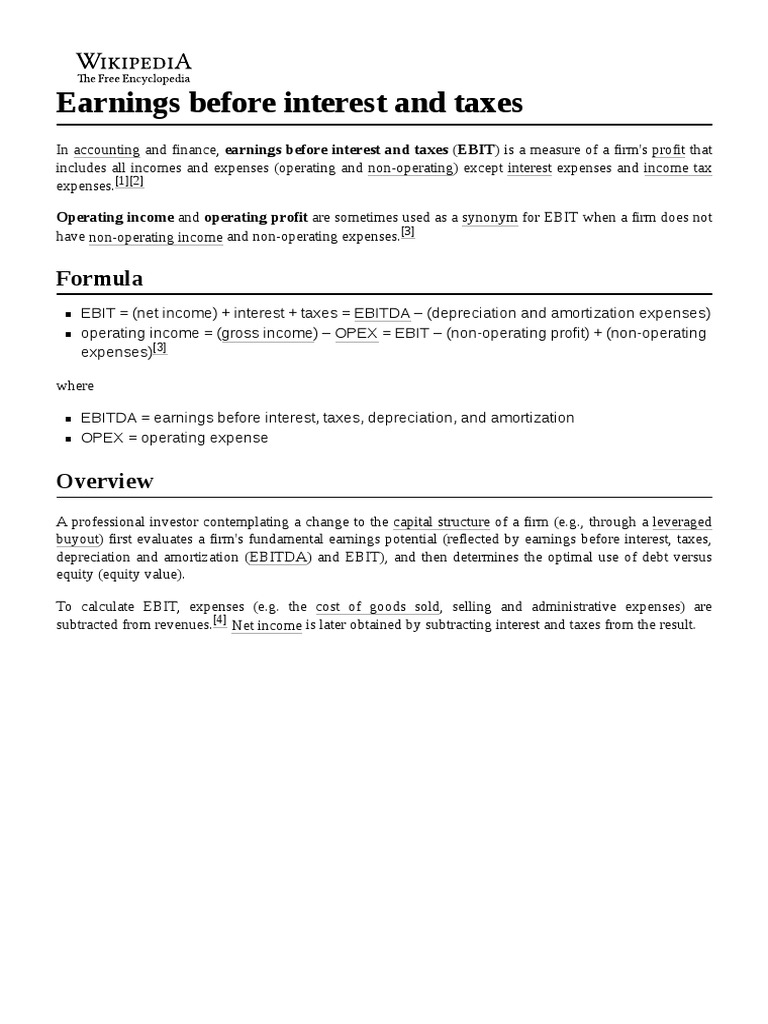 Earnings Before Interest and Taxes | PDF | Earnings Before Interest And ...