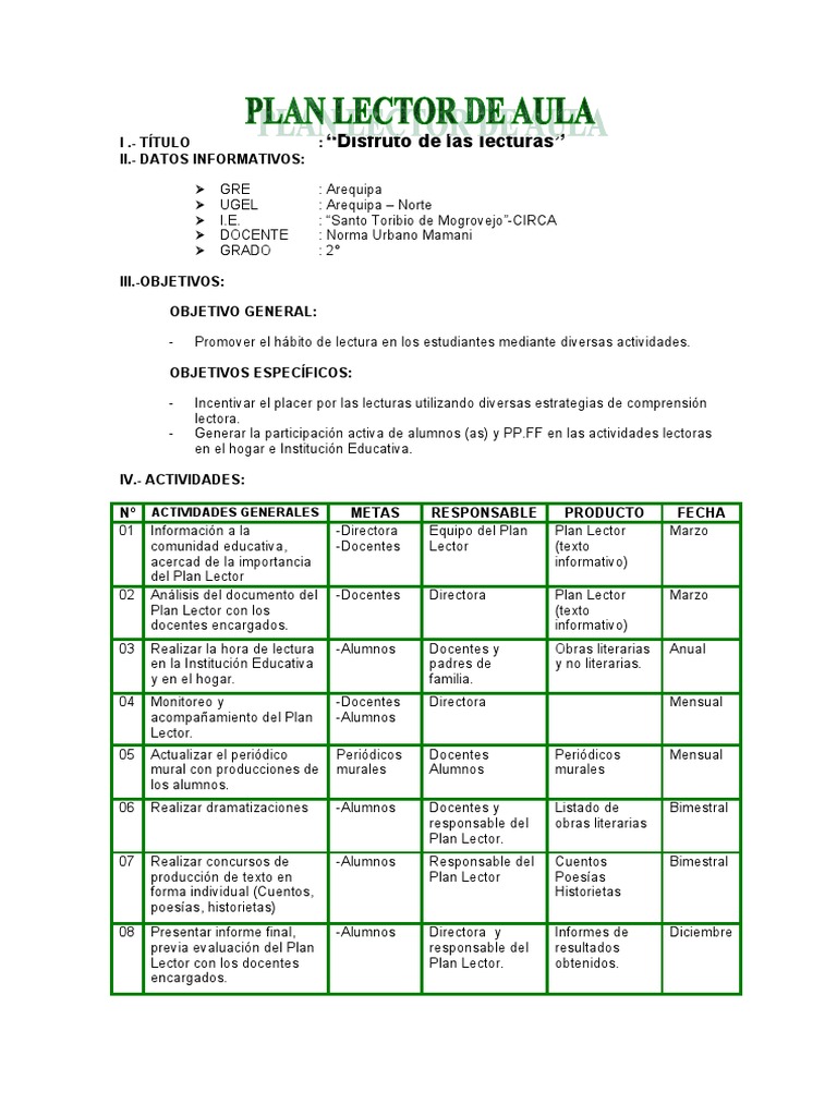 Carátula del Plan Lector 2025 | PDF | Aprendizaje