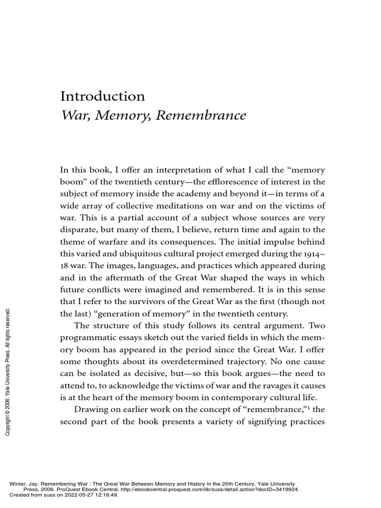 Remembering War The Great War Between Memory and H... - (Introduction ...