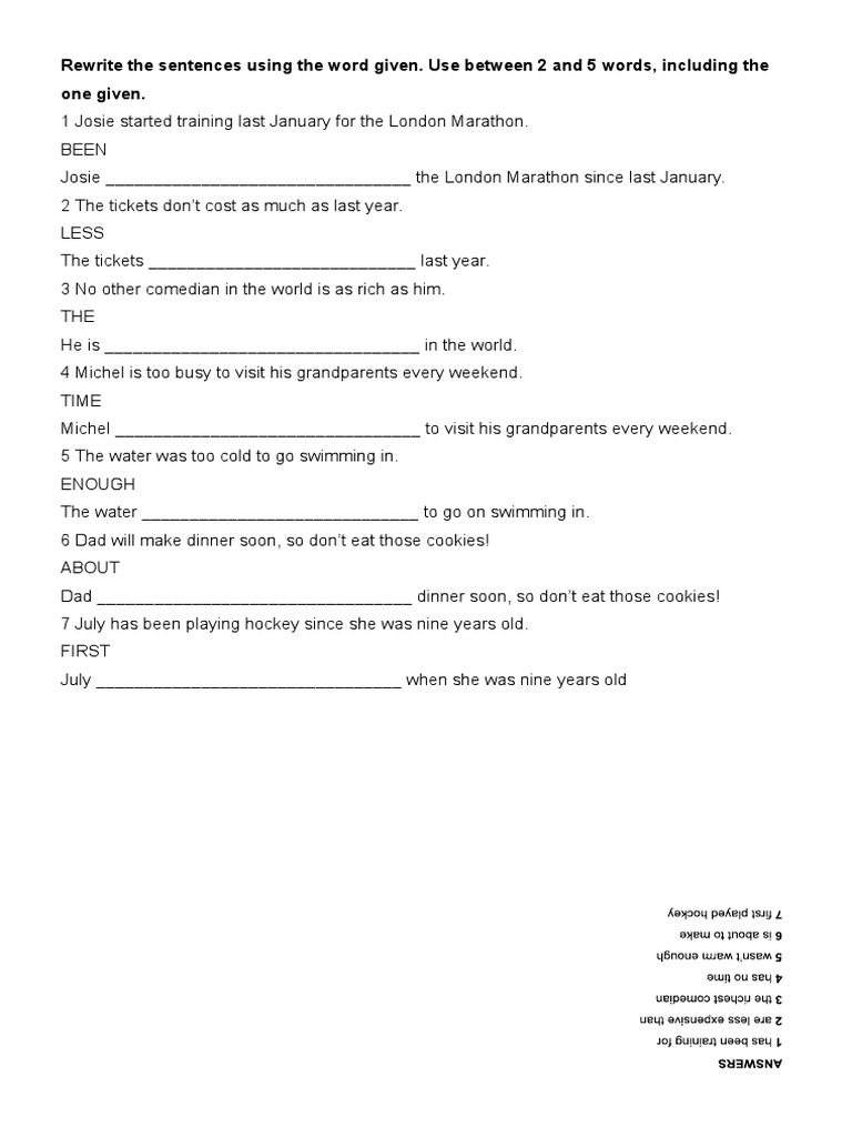 B1 Sentence Transformation Exercises | PDF