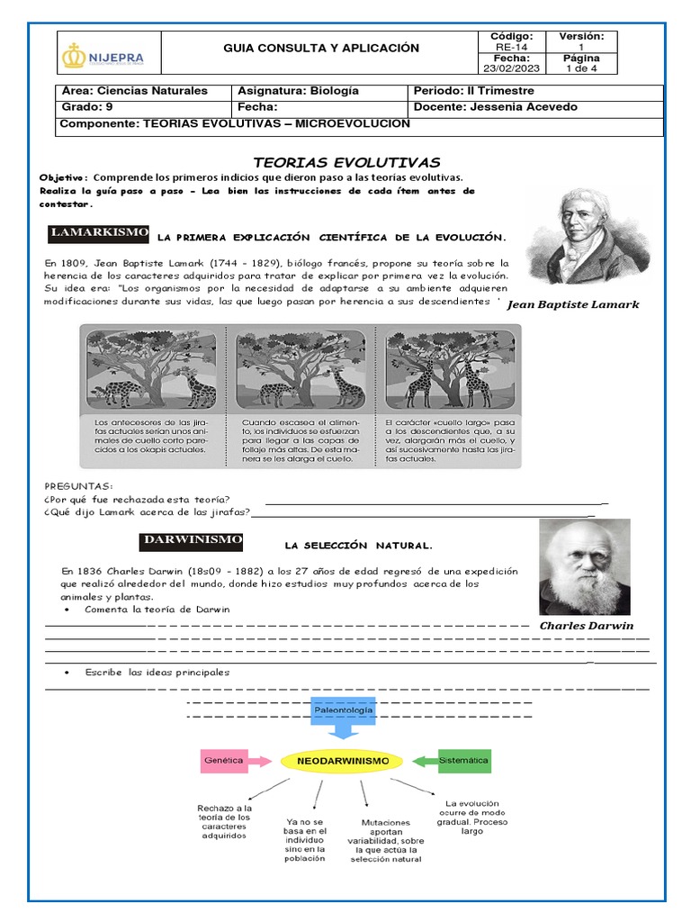 Teorías Evolutivas de Darwin y Lamark | PDF | Evolución | Seleccion natural