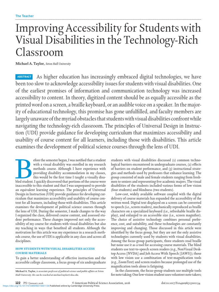 Improving Accessibility For Students With Visual Disabilities in The