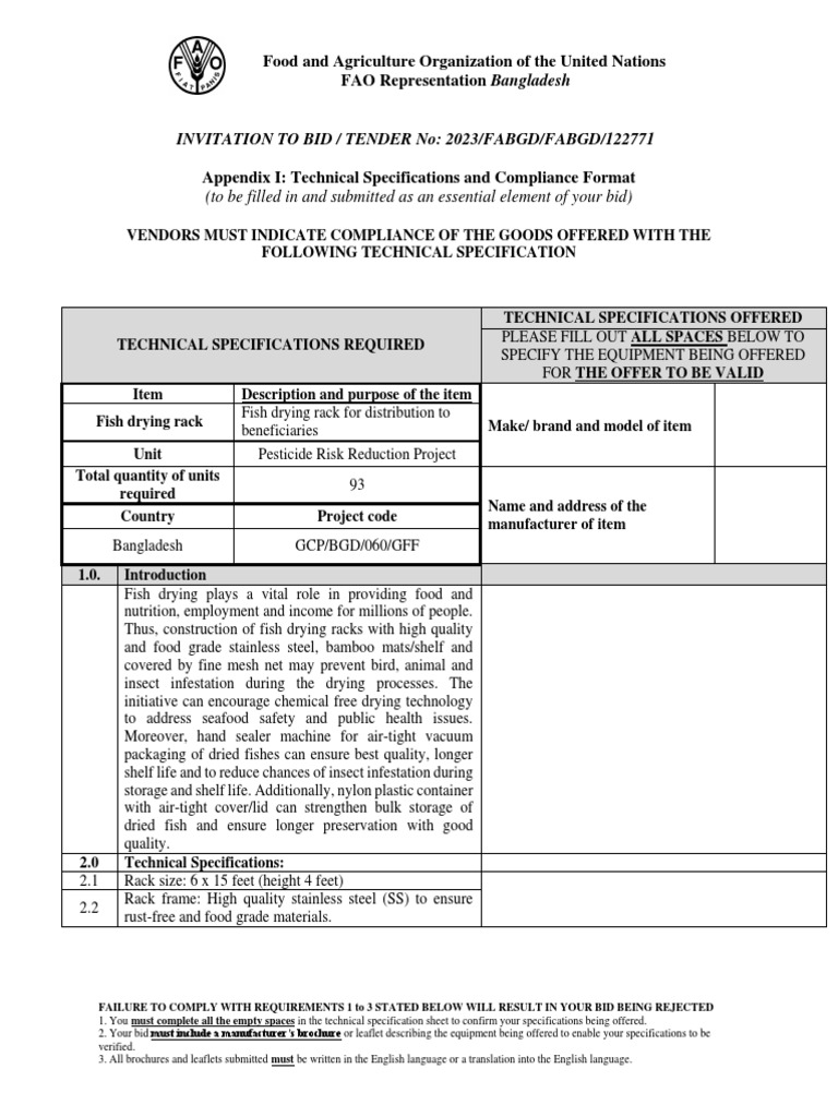 Fish Drying Rack Tender Notice | PDF | Specification (Technical ...