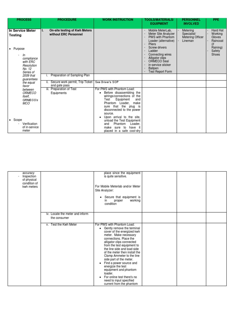 In-Service Meter Testing Procedure | PDF | Electrical Engineering ...