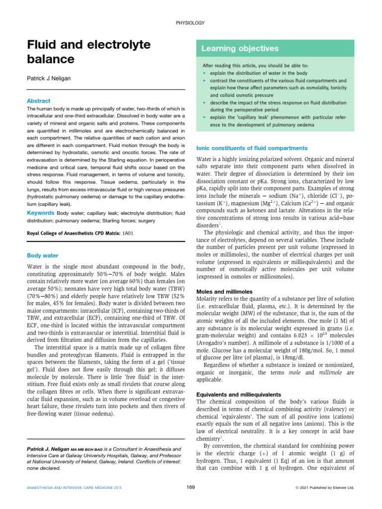 Fluid and Electrolyte | PDF | Osmosis | Electrolyte