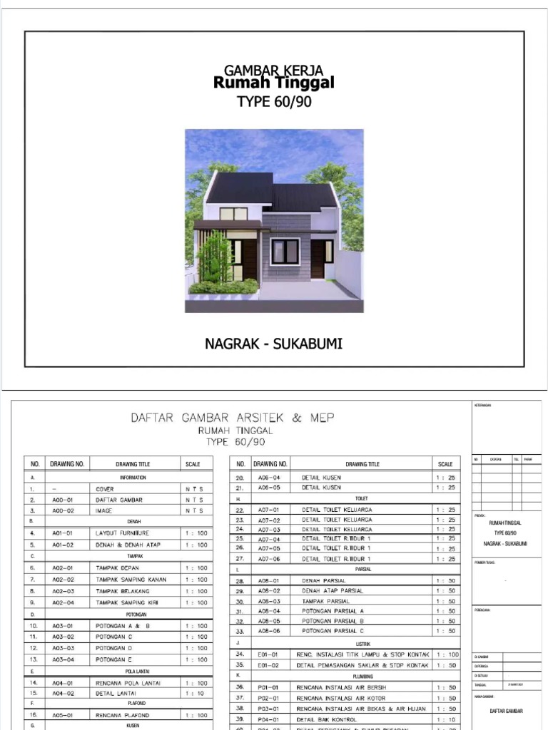 PDF Gambar Kerja Rumah Type 60 90 Nagrak Compress | PDF