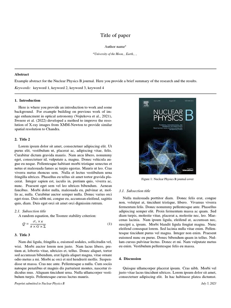 Elsevier Nuclear Physics B Journal Template PDF Physical Sciences